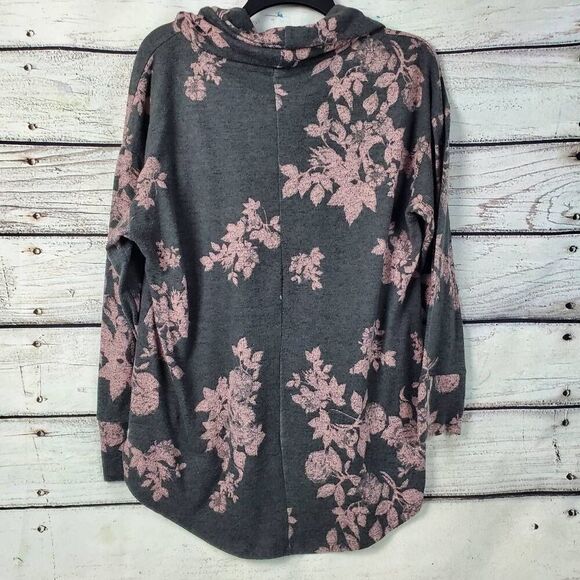 Maurices Cowl Neck Floral Hoodie Gray Pink Pullover Top Women’s Size M Long Slee - Picture 3 of 6